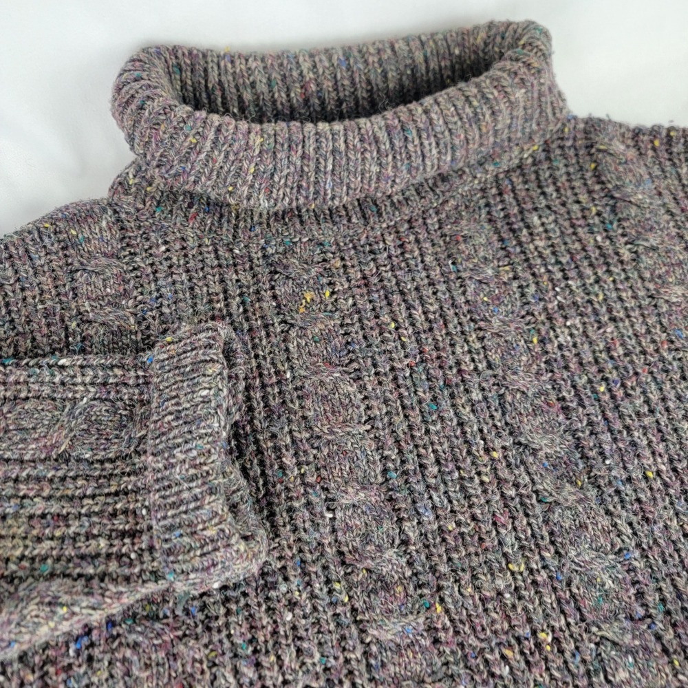 Cristina's Vintage Gray Confetti Cable Knit Turtleneck Wool Blend Sweater Large